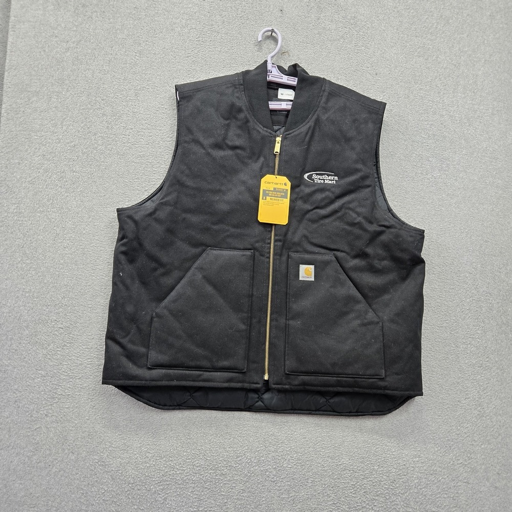 Carhartt Men Jacket 2XL Black V01 Firm Duck Insulated Rib Collar Vest Relax NWT